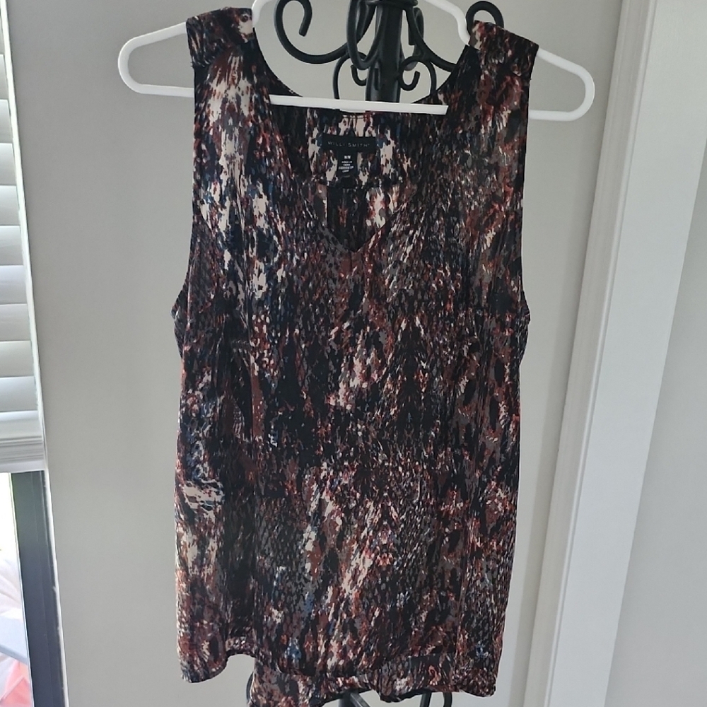 Willi Smith Black and Pink Sleeveless Tank Top with Abstract Print